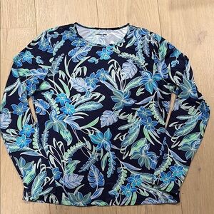 Lands End Rush guard swim top sun protection. Size Small. Floral pattern